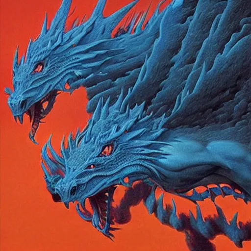 Prompt: blue eyes white dragon by zdzisław beksiński
