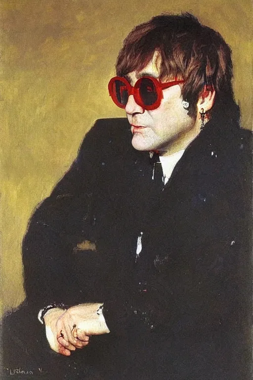 Image similar to Portrait of Elton John Lennon in 1970 by Ilya Repin