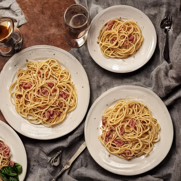 Image similar to kodak portra 4 0 0, 8 k, soft light, volumetric lighting, highly detailed, a photographic still life of a plate of carbonara, typical italian food, realistic, hyper realistic