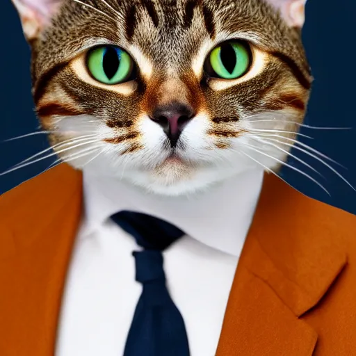 Image similar to a high detail shot of a cat wearing a suit realism 8k