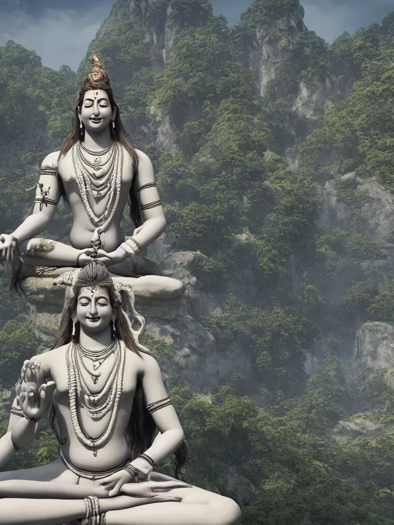 Image similar to lord shiva meditating, hyperrealistic, unreal engine