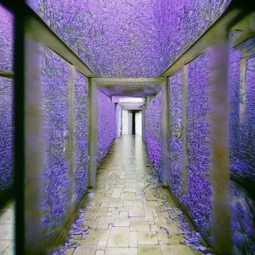 Image similar to A beautiful installation art. Think of it as a parallel universe. But maybe it’s the real one, and we’re in a dream. lavender by Will Eisner subtle