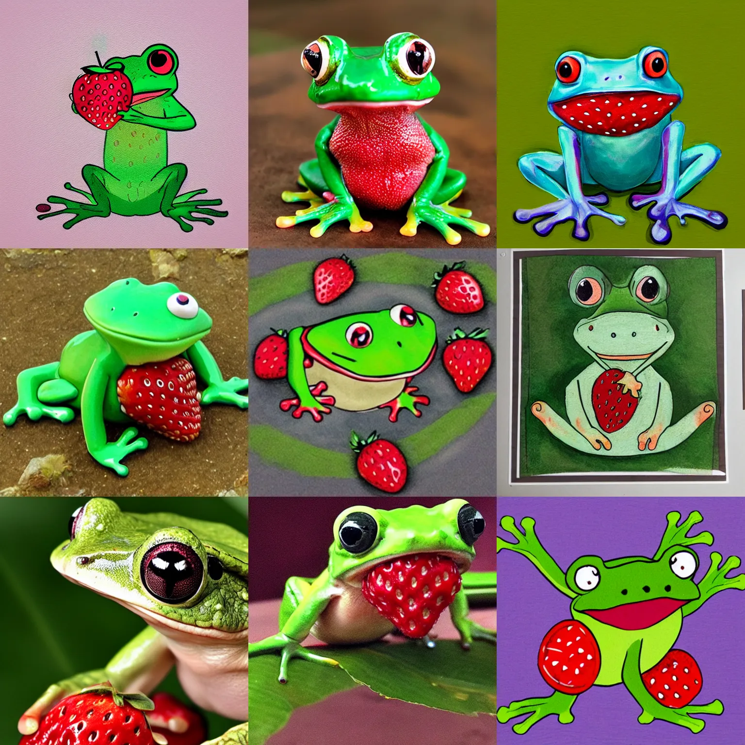 Prompt: frog with a strawberry body