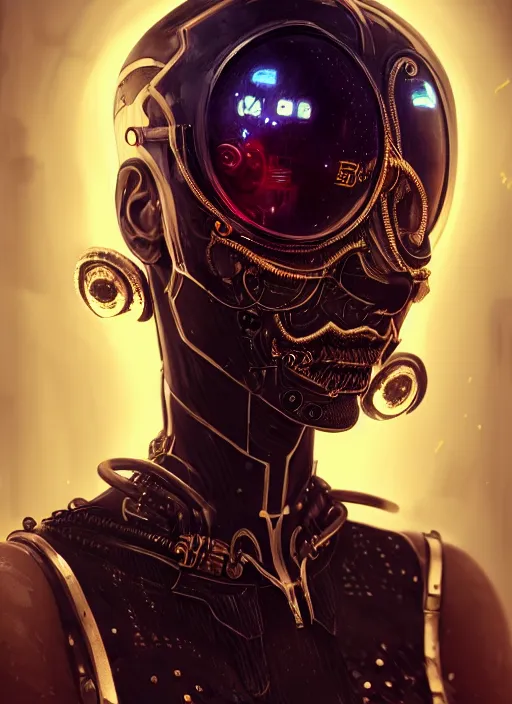 Image similar to soft lustrous ebony biotech raver gutter punk gothic cyborg, golden ratio, details, scifi, fantasy, cyberpunk, intricate, decadent, highly detailed, digital painting, octane render, artstation, concept art, smooth, sharp focus, illustration, art by artgerm, loish, wlop