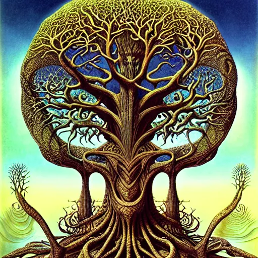 Image similar to tree of life by roger dean and andrew ferez, art forms of nature by ernst haeckel, divine chaos engine, symbolist, visionary, art nouveau, botanical fractal structures, organic, detailed, realistic, surreality