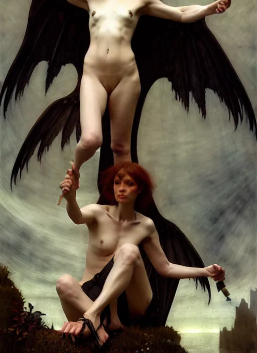 Image similar to harpy, full body, realistic, dnd character art portrait, dark fantasy art, matte fantasy painting, deviantart artstation, by edgar maxence and caravaggio and michael whelan and delacroix. intricate painting, cinematic lighting, hyper realistic, extremely detailed, vivid colors, establishing shot, dramatic lighting.