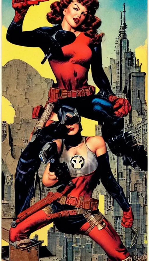 Image similar to female version of the punisher. portrait by clyde caldwell and jean giraud and anton otto fischer and john philip falter and will eisner and gil elvgren