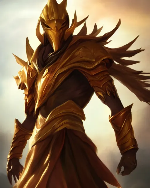 Image similar to realistic illustration of Azir League of Legends epic dynamic pose deviantart artstation 4k