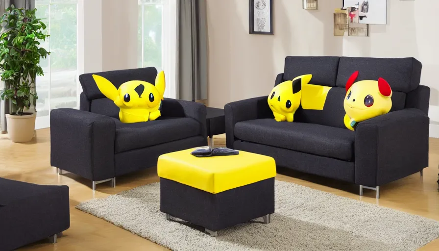 Prompt: product photo sofa in style of pikachu