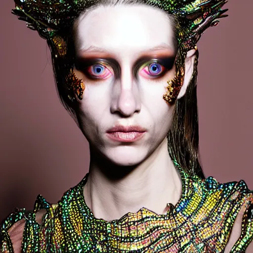 Image similar to a pirate woman with iridescent skin by van herpen, iris