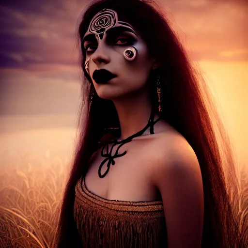 Prompt: photographic portrait of a stunningly beautiful gothic mayan female in soft dreamy light at sunset, contemporary fashion shoot, by edward robert hughes, annie leibovitz and steve mccurry, david lazar, jimmy nelsson, breathtaking, 8 k resolution, extremely detailed, beautiful, establishing shot, artistic, hyperrealistic, beautiful face, octane render