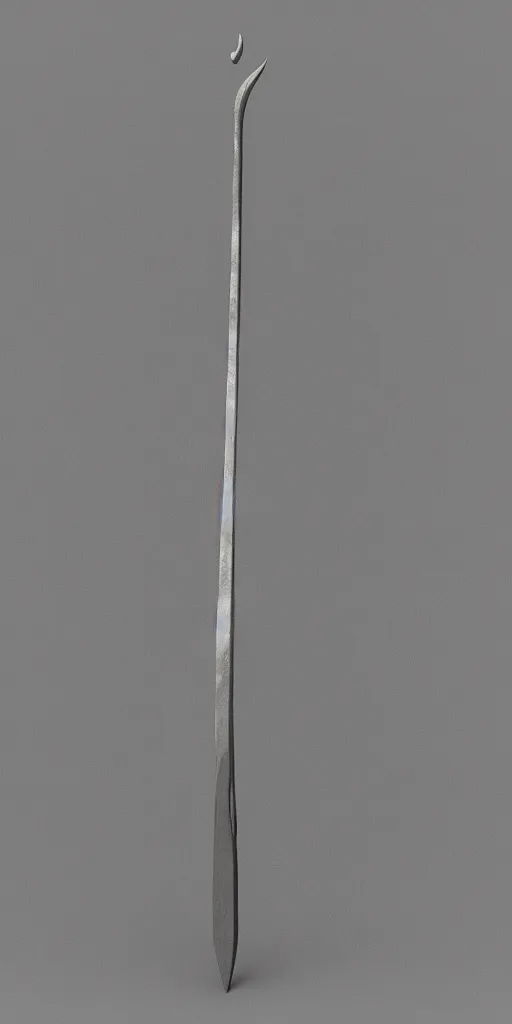 Image similar to a 3d model of a long sword, positioned vertically in the center, visible from the top to the bottom