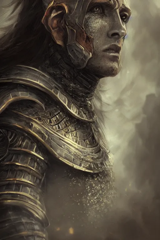 Prompt: close up portrait of the Knight, in style of Dark souls and elden ring, by Wlop, fantasy matte painting, golden ratio, trending on cgsociety, highly detailed, vivid and vibrant