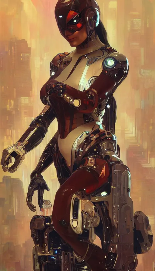 Image similar to portrait of spiderwoman as a robot, cyberpunk machine, machine face, robed, upper half portrait, decorated, intricate intense elegant highly detailed digital painting artstation concept art smooth sharp focus illustration, art by artgerm and greg rutkowski alphonse mucha 8 k