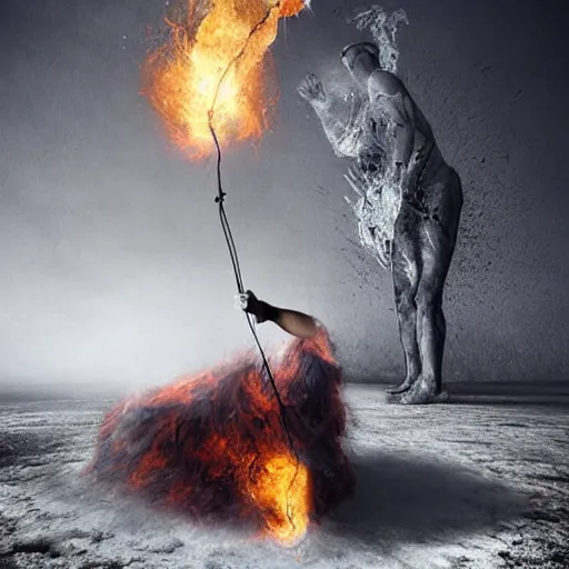 Image similar to extremely realistic Pulsing elemental Virtues figure infused with crystalline fire Painting by Erik Johansson