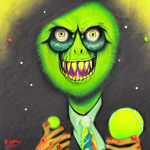 Image similar to a portrait of a tennis ball monsters, digital art, fantasy, magic, chalk, trending on artstation, ultra detailed, professional illustration by basil gogos