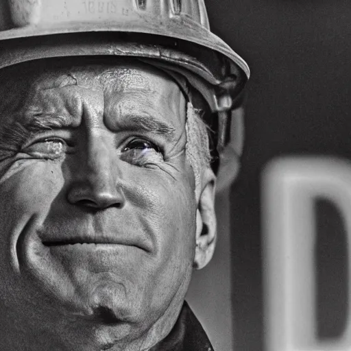 Image similar to Joe Biden as a coal miner, high detail, portrait, close up, dirty, hard hat, smear, smudge, grit