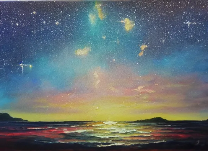 Prompt: oil painting, like a miracle, i met you in the sea of billions of stars