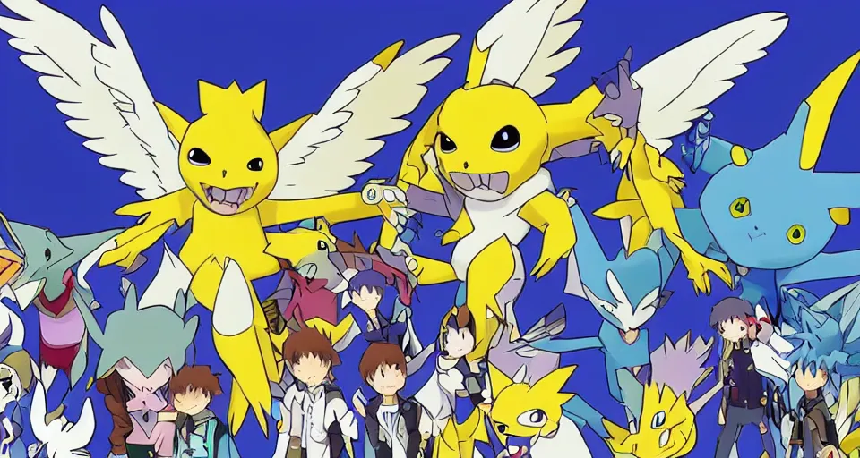 Image similar to Digimon evolutionary line, growing increasingly powerful and complex. Cute, angelic, divine.