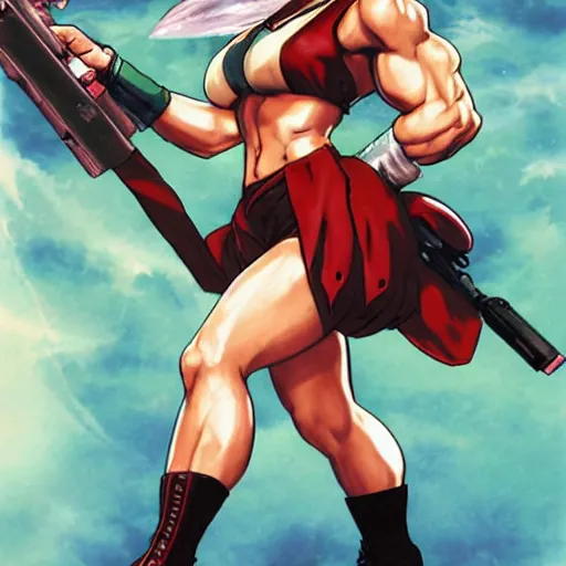 Prompt: Street Fighter\'s Cammy as drawn by Hiroaki Hashimoto, official SNK art