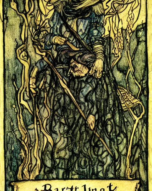 Image similar to tarot card detailed painting, illustration in style of Arthur Rackham