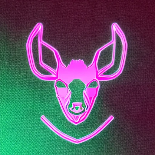 Prompt: logo for corporation called protoneo that involves deer head, symmetrical, retro pink synthwave style, retro sci fi
