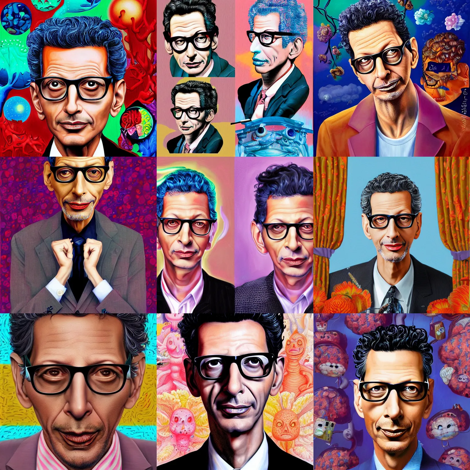 Prompt: digital painting of jeff goldblum by james jean, hikari shimoda, mark ryden in the style of surrealism