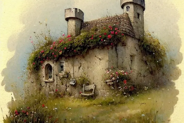 Image similar to (((((1950s small castle cottage . muted colors.))))) by Jean-Baptiste Monge !!!!!!!!!!!!!!!!!!!!!!!!!!!