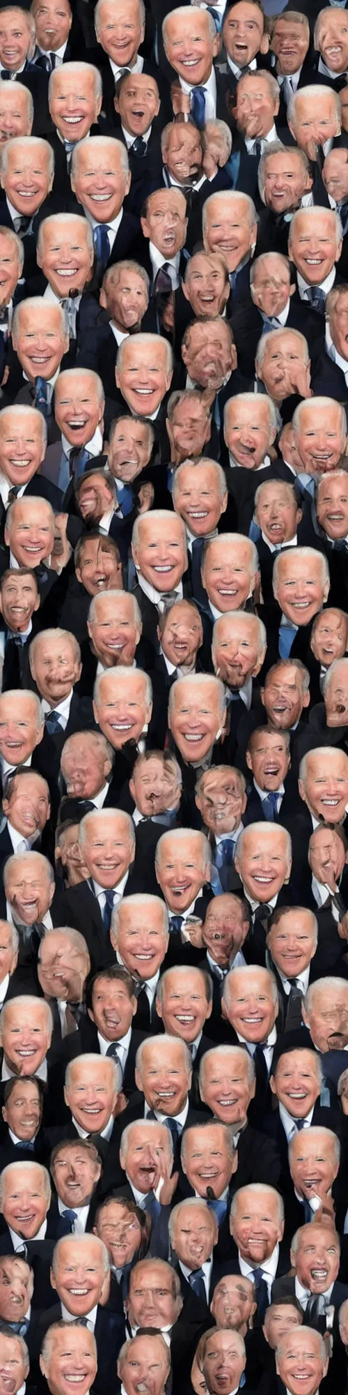 Prompt: a vertical stack of joe biden faces, detailed photograph