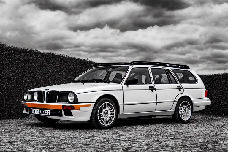 Image similar to 1855 Lancia Delta Integrale BMW M1 estate wagon, XF IQ4, 150MP, 50mm, F1.4, ISO 200, 1/160s, natural light, Adobe Photoshop, Adobe Lightroom, photolab, Affinity Photo, PhotoDirector 365