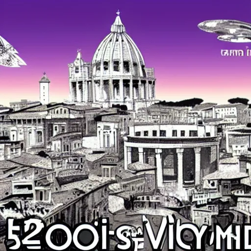Prompt: Cityscape of Rome in the year 2459. Highly futuristic. The pope is a robot
