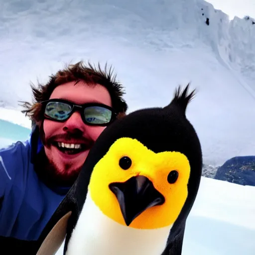 Image similar to selfie of me and my penguin best friend