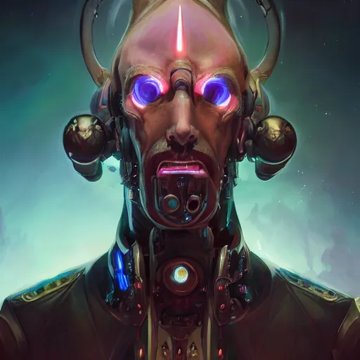 Image similar to a portrait of a cybernetic satanic priest, cyberpunk concept art by pete mohrbacher and wlop and artgerm and josan gonzales, digital art, highly detailed, intricate, sci-fi, sharp focus, Trending on Artstation HQ, deviantart, unreal engine 5, 4K UHD image