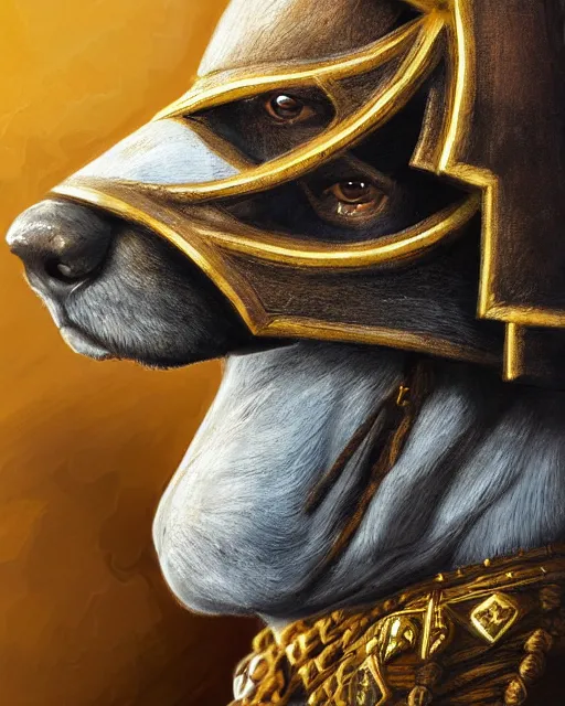 Image similar to digital painting of masked incan dog warrior, by filipe pagliuso and justin gerard, symmetric, fantasy, realistic, highly detailed, realistic, intricate, sharp focus, tarot card, portrait, peruvian