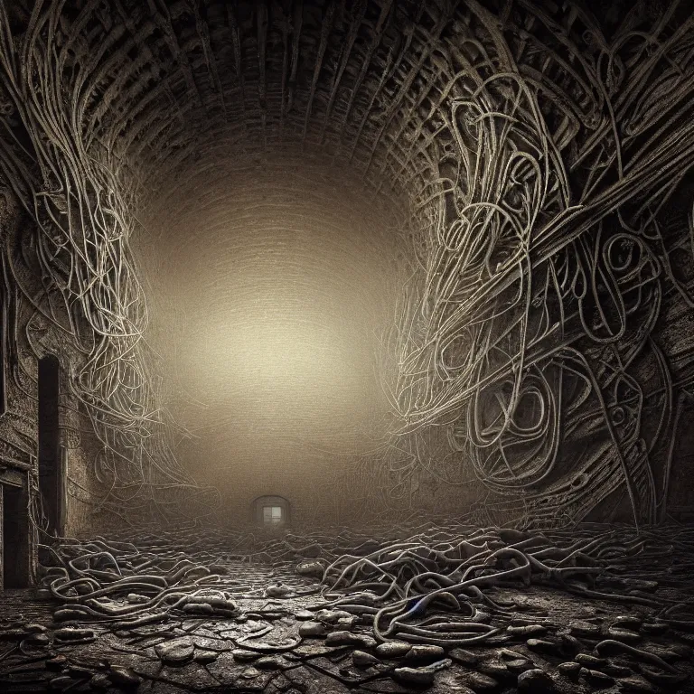 Prompt: portrait of ribbed abandoned biomechanical tunnel in a desolate empty wasteland, creepy, nightmare, dream-like heavy atmosphere, surreal abandoned buildings, baroque painting, beautiful detailed intricate insanely detailed octane render trending on Artstation, 8K artistic photography, photorealistic, chiaroscuro, cinematic volumetric light, Raphael, Caravaggio, Beksinski, Giger