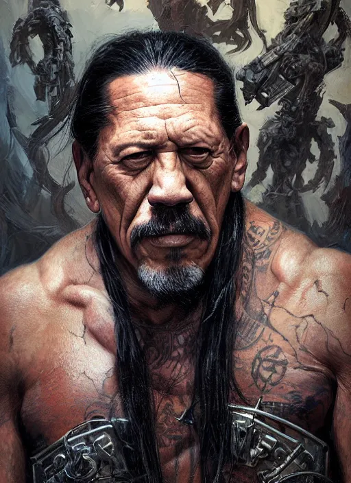 Image similar to Portrait of Danny Trejo, marvel comics, dark, intricate, highly detailed, smooth, artstation, digital illustration by Ruan Jia and Mandy Jurgens and Artgerm and Wayne Barlowe and Greg Rutkowski and Frank Frazetta