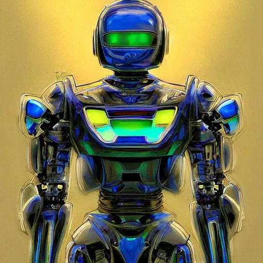 Image similar to a simple concept art portrait of an amazingly designed robot with sleek modern armor. an award winning yoshitaka amano digital art poster color painting. a masterpiece by james gurney. poster colour on canvas.