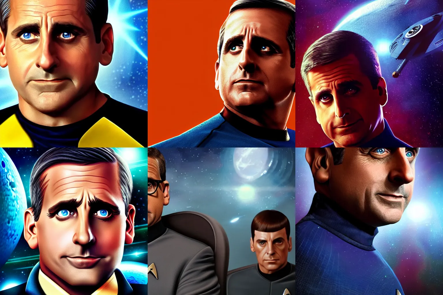 Prompt: Steve Carell in Star Trek, epic, 4k resolution, extremely detailed, very sharp, artstation, digital art, vibrant, awesome