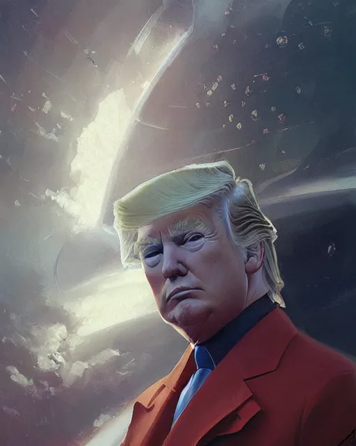 Image similar to donald trump in a spaceship pilot dress, portrait, illustration, rim light, top light, perfectly shaded, spring time, slight overcast lighting, soft painting, art by krenz cushart and wenjun lin