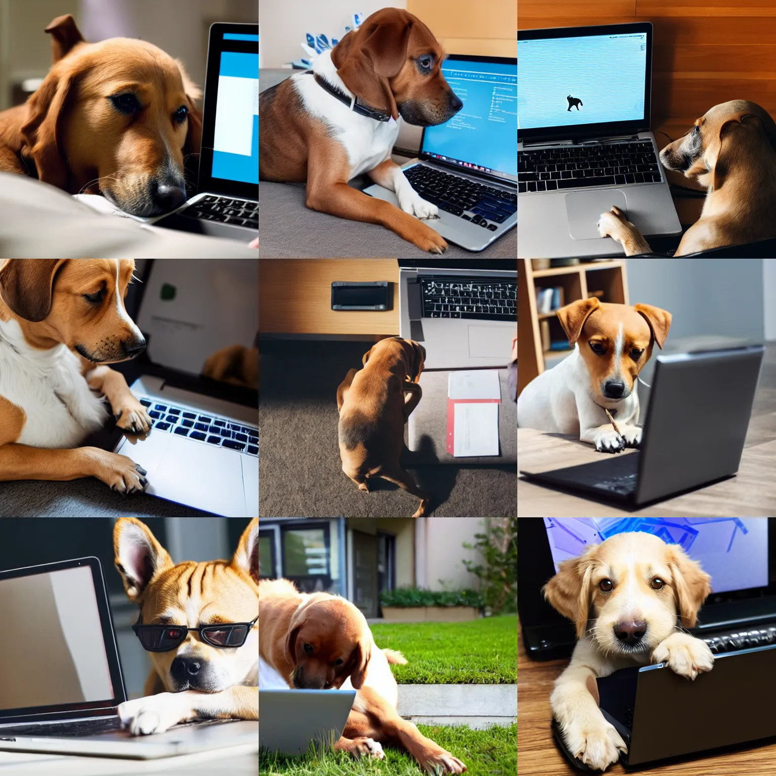 Prompt: a dog using computer