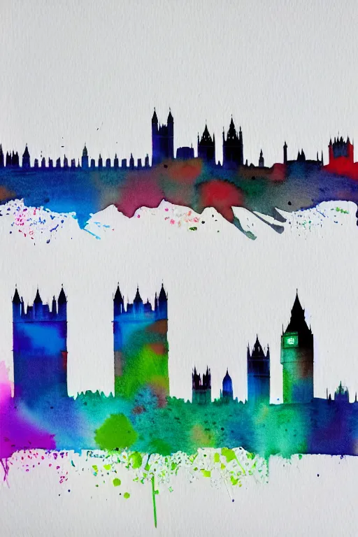 Image similar to minimalist watercolor splash ink art of london skyline