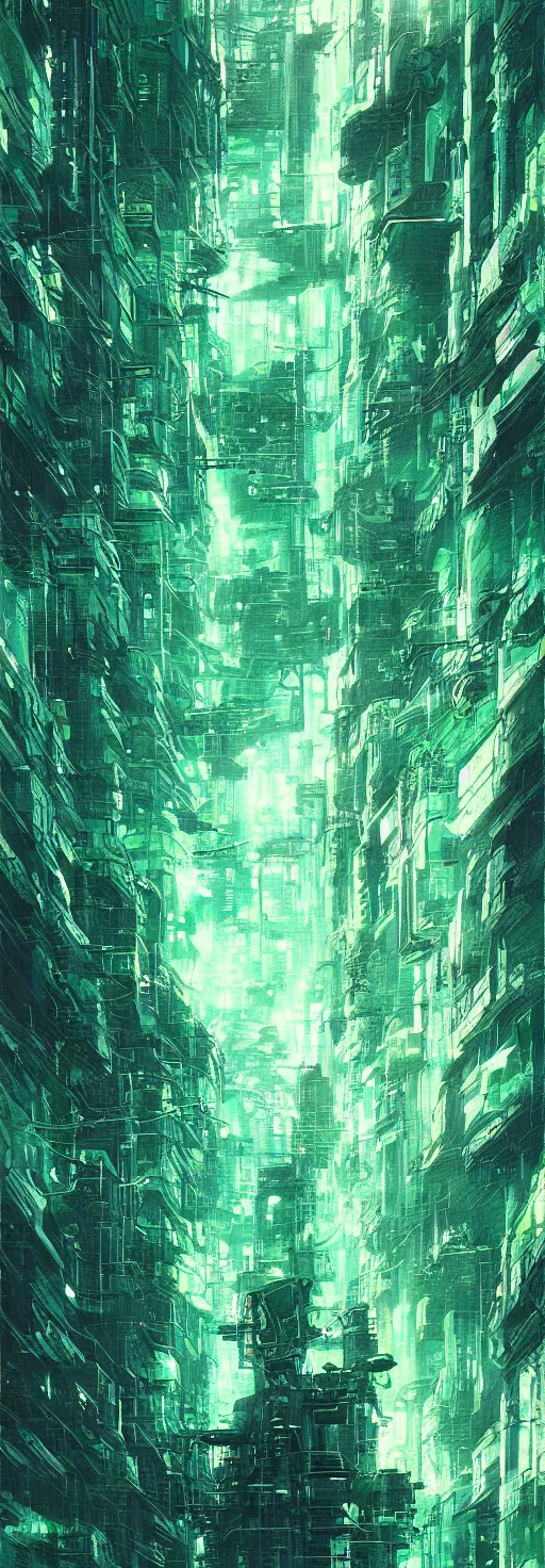 Prompt: reflective waves, cyberpunk texture, green coloring, by studio ghibli and greg rutkowski