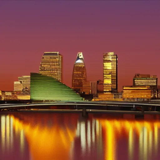Prompt: a painting of the saint louis skyline in the style of olafur eliasson, 8 k render
