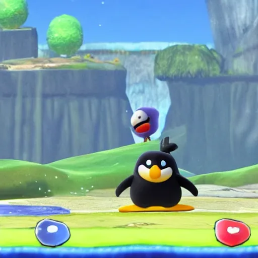 Prompt: Pingu on Super Smash bros ultimate, Nintendo switch