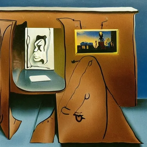 Prompt: an office cubicle painted by Salvador Dalí