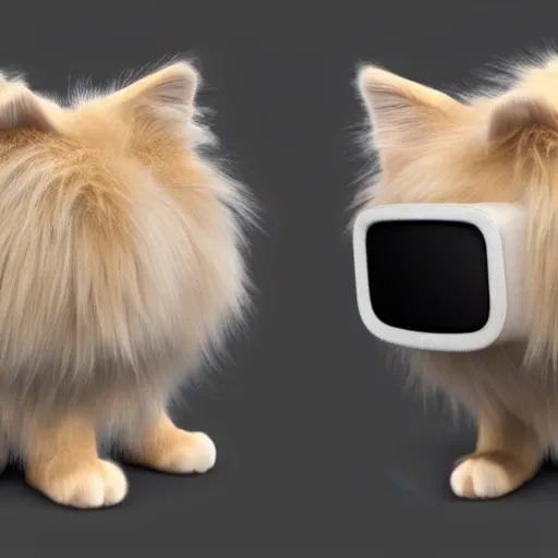 Image similar to fluffy cat wearing a virtual reality headset character concept 3 d render with detailed fur 4 k