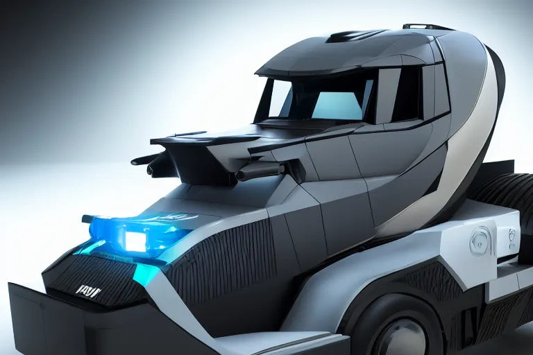 Prompt: still photo of a futuristic remote control truck, highly detailed, photorealistic portrait, bright studio setting, studio lighting, crisp quality and light reflections, unreal engine 5 quality render