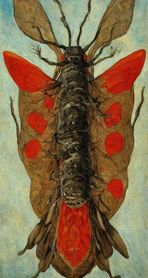 Prompt: bosch painting of a giant moth god of fire, apocalyptic