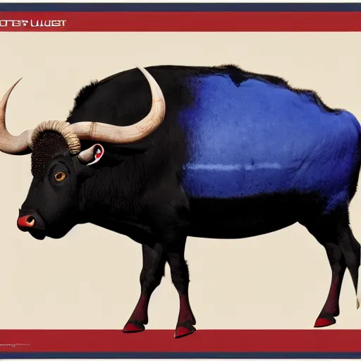 Image similar to a water buffalo wearing red white and blue full body armor octane render, 8 k resolution high detail, in the style of syd mead