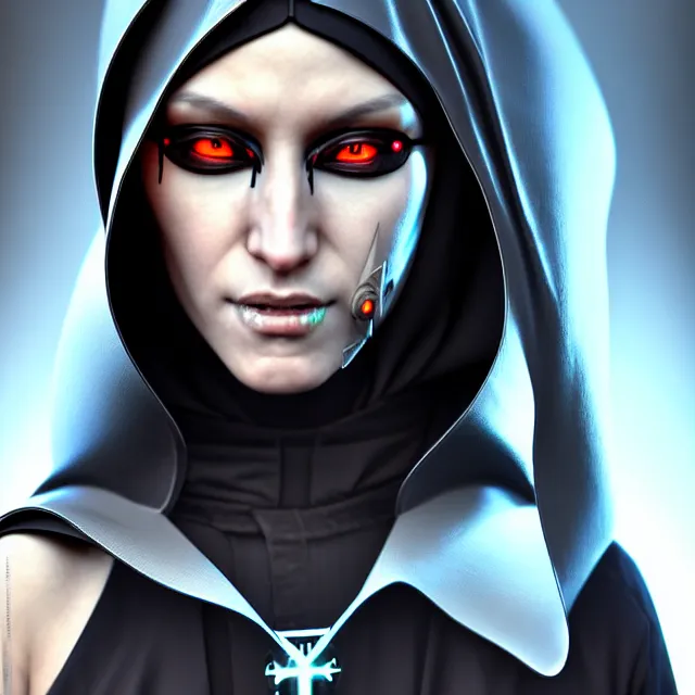 Image similar to cyberpunk nun warrior, highly detailed, 4 k, hdr, smooth, sharp focus, high resolution, award - winning photo, artgerm, photorealistic